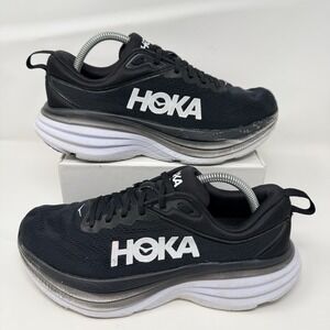 Hoka Bondi 8 Running Shoes Men's Size 9D Black White 1123202 BWHT Athletic
